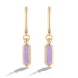 Limor Elongated Hexagon Amethyst Solitaire Hoop Drop Earrings in 10K Gold