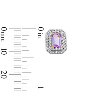 Emerald-Cut Amethyst and White Lab-Created Sapphire Double Frame Stud Earrings in 10K Gold