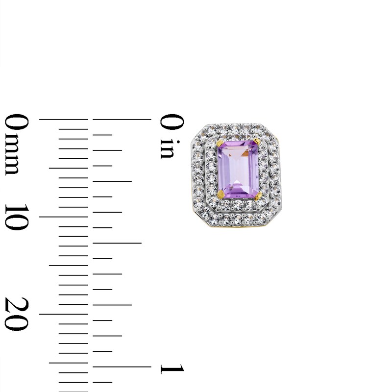 Main Image 3 of Emerald-Cut Amethyst and White Lab-Created Sapphire Double Frame Stud Earrings in 10K Gold