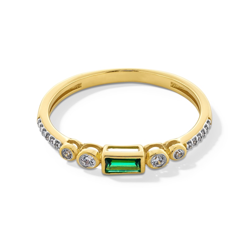 Main Image 1 of Baguette-Cut Lab-Created Emerald and White Lab-Created Sapphire Stackable Ring in 10K Gold