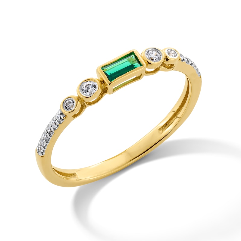 Main Image 3 of Baguette-Cut Lab-Created Emerald and White Lab-Created Sapphire Stackable Ring in 10K Gold