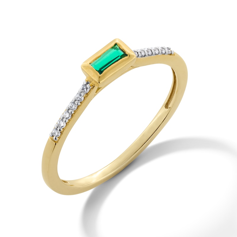 Main Image 3 of Baguette-Cut Lab-Created Emerald and White Lab-Created Sapphire Sideways Stackable Ring in 10K Gold