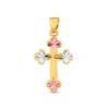 Thumbnail Image 1 of Diamond-Cut Fleur-de-Lis Cross Necklace Charm in Semi-Solid 14K Tri-Tone Gold