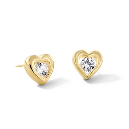 4.0mm White Lab-Created Sapphire Solitaire Heart Frame Stud Earrings in 10K Gold