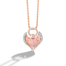 Limor Heart-Shaped Pink Opal and 0.04 CT. T.W. Diamond Angel Pendant in Sterling Silver with 14K Rose Gold Plate