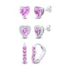 Thumbnail Image 1 of Pink and White Lab-Created Sapphire Heart Stud and Hoop Three Pair Earrings Set in Sterling Silver