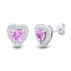 Thumbnail Image 2 of Pink and White Lab-Created Sapphire Heart Stud and Hoop Three Pair Earrings Set in Sterling Silver