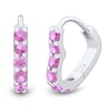 Thumbnail Image 4 of Pink and White Lab-Created Sapphire Heart Stud and Hoop Three Pair Earrings Set in Sterling Silver