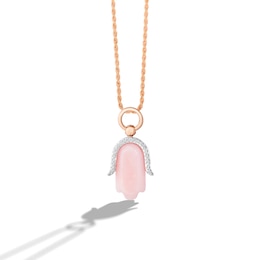 Limor Freeform Pink Opal and 0.085 CT. T.W. Diamond Hamsa Pendant in Sterling Silver with 14K Rose Gold Plate