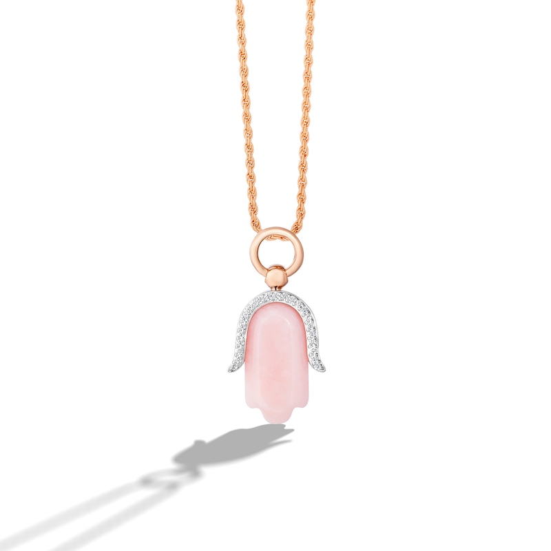 Main Image 1 of Limor Freeform Pink Opal and 0.085 CT. T.W. Diamond Hamsa Pendant in Sterling Silver with 14K Rose Gold Plate