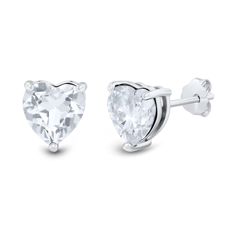 Main Image 2 of White Lab-Created Sapphire Heart Stud and Hoop Three Pair Earrings Set in Sterling Silver