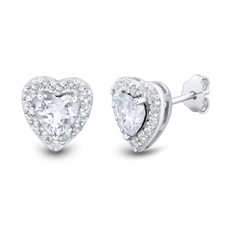 Main Image 3 of White Lab-Created Sapphire Heart Stud and Hoop Three Pair Earrings Set in Sterling Silver