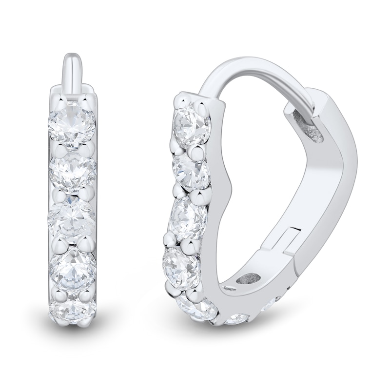 Main Image 4 of White Lab-Created Sapphire Heart Stud and Hoop Three Pair Earrings Set in Sterling Silver