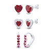 Thumbnail Image 1 of Lab-Created Ruby and White Lab-Created Sapphire Heart Stud and Hoop Three Pair Earrings Set in Sterling Silver