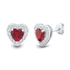 Thumbnail Image 3 of Lab-Created Ruby and White Lab-Created Sapphire Heart Stud and Hoop Three Pair Earrings Set in Sterling Silver