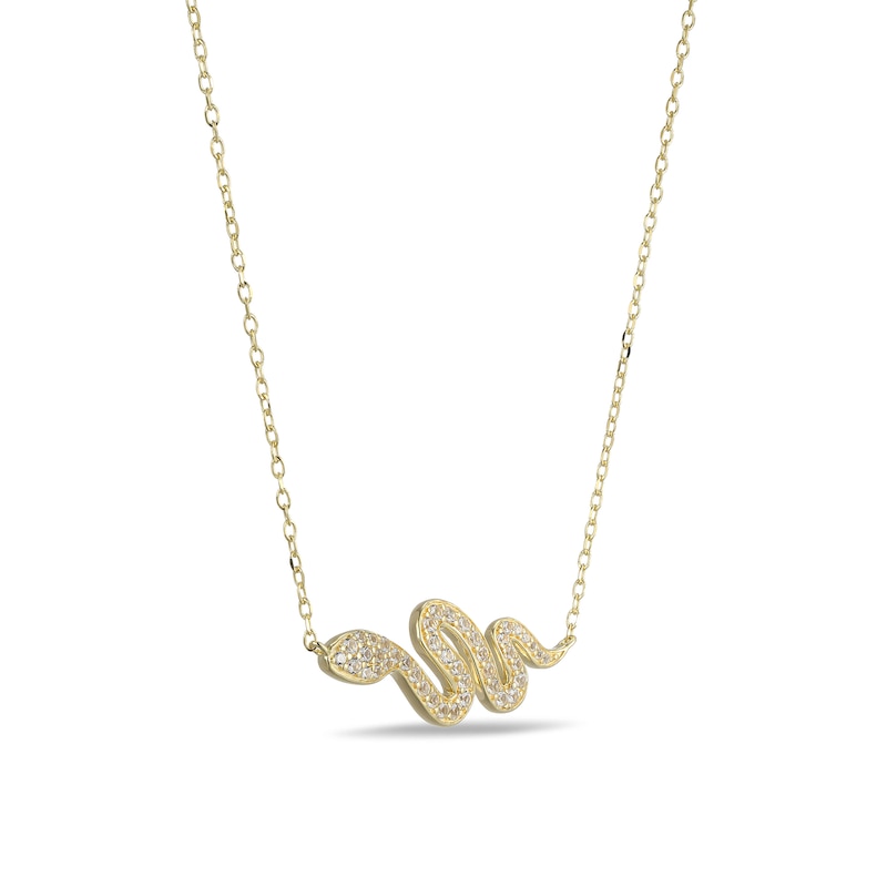 Main Image 2 of White Lab-Created Sapphire Snake Necklace in Sterling Silver with 18K Gold Plate