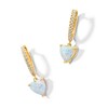 Thumbnail Image 1 of 6.0mm Heart-Shaped Lab-Created Opal and 0.115 CT. T.W. Diamond Hoop Drop Earrings in 10K Gold
