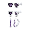 Thumbnail Image 1 of Amethyst and White Lab-Created Sapphire Heart Stud and Hoop Three Pair Earrings Set in Sterling Silver