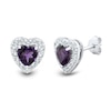 Thumbnail Image 2 of Amethyst and White Lab-Created Sapphire Heart Stud and Hoop Three Pair Earrings Set in Sterling Silver