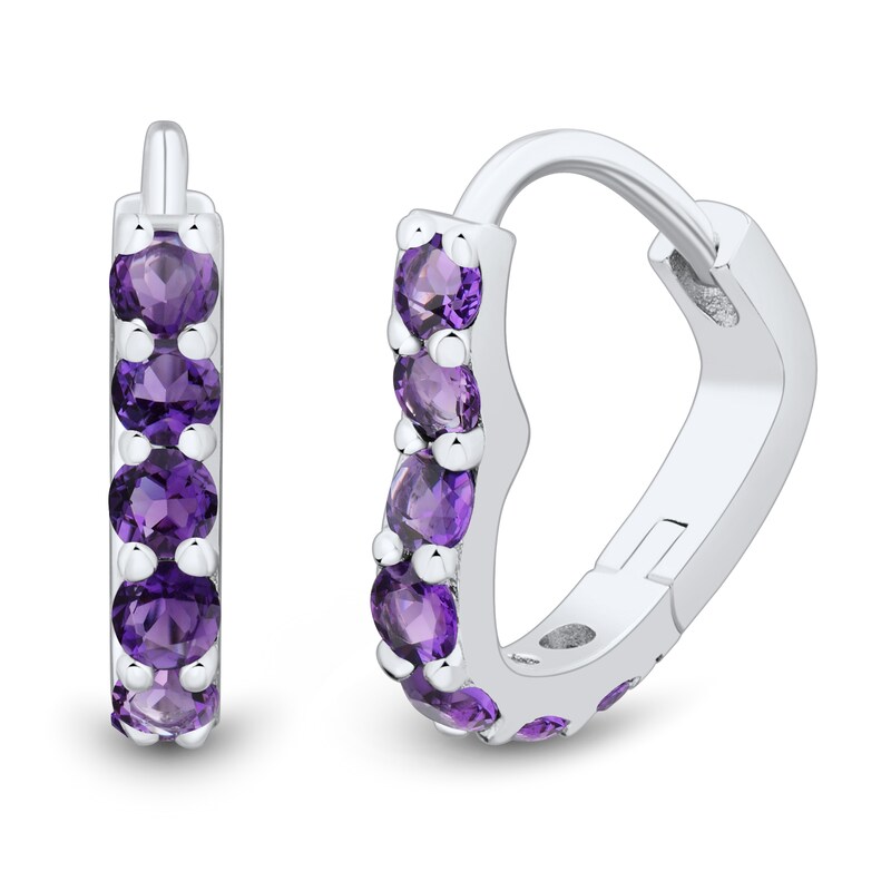 Amethyst and White Lab-Created Sapphire Heart Stud and Hoop Three Pair Earrings Set in Sterling Silver