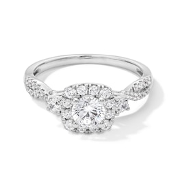 1.00 CT. T.W. Certified Lab-Grown Diamond Cushion Frame Twist Shank Engagement Ring in 10K White Gold (F/SI2)