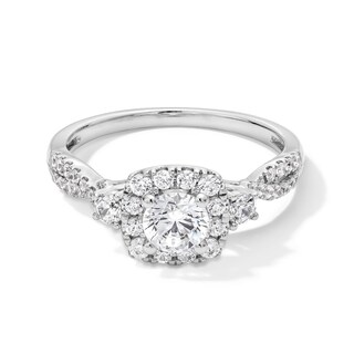 1.00 CT. T.W. Certified Lab-Created Diamond Cushion Frame Twist Shank Engagement Ring in 10K White Gold (F/SI2)