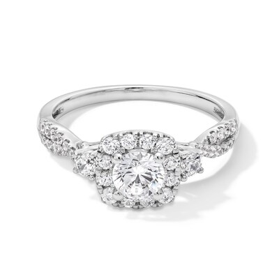1.00 CT. T.W. Certified Lab-Created Diamond Cushion Frame Twist Shank Engagement Ring in 10K White Gold (F/SI2)