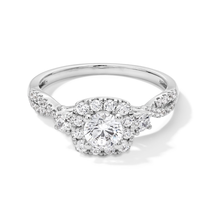 Main Image 1 of 1.00 CT. T.W. Certified Lab-Grown Diamond Cushion Frame Twist Shank Engagement Ring in 10K White Gold (F/SI2)