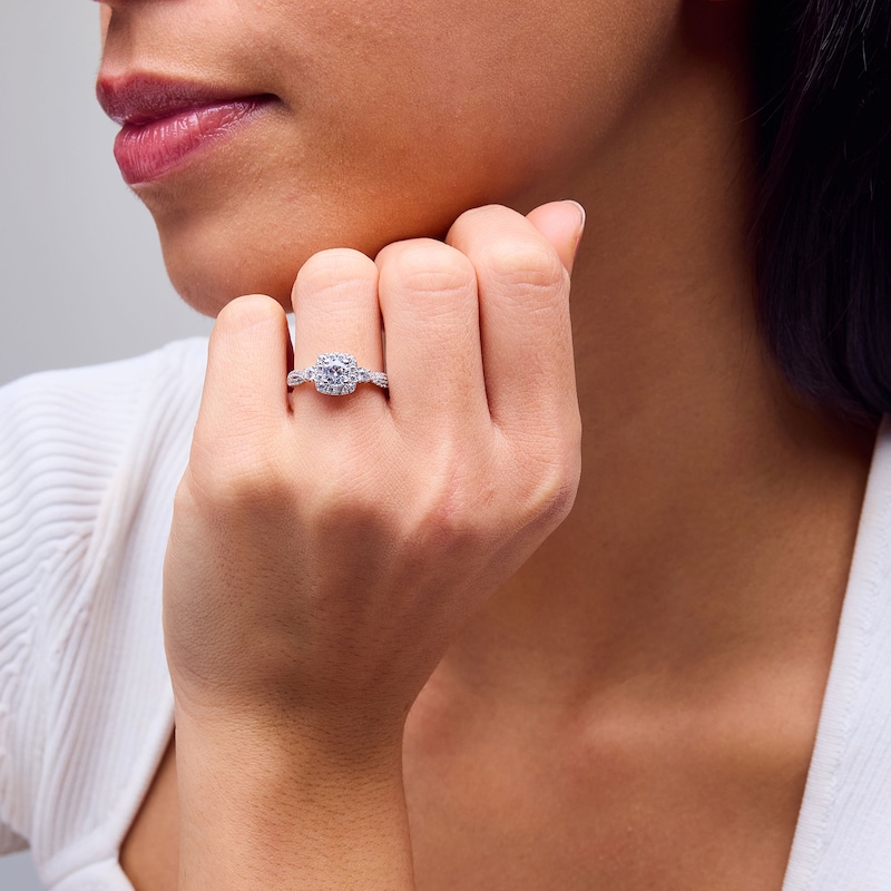 Main Image 2 of 1.00 CT. T.W. Certified Lab-Grown Diamond Cushion Frame Twist Shank Engagement Ring in 10K White Gold (F/SI2)