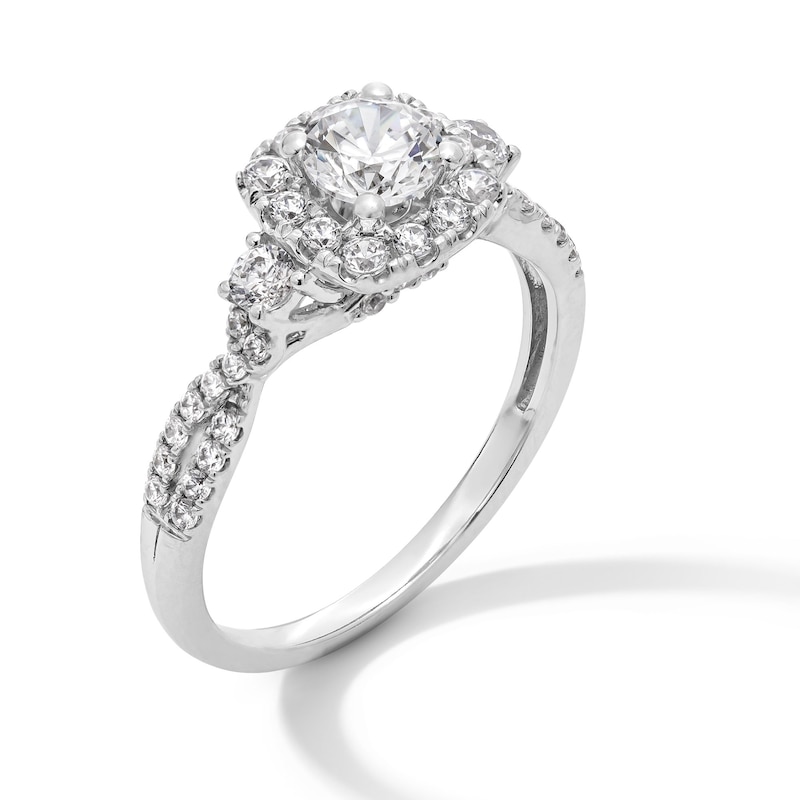 Main Image 3 of 1.00 CT. T.W. Certified Lab-Grown Diamond Cushion Frame Twist Shank Engagement Ring in 10K White Gold (F/SI2)