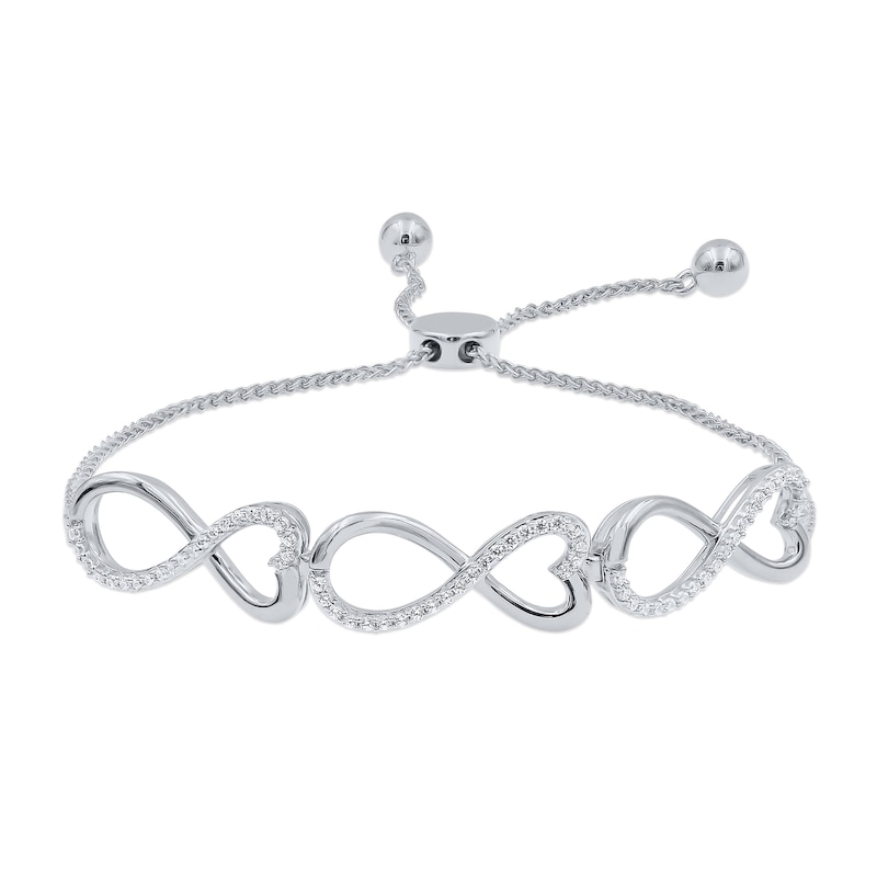 0.29 CT. T.W. Diamond Infinity Heart Link Bolo Bracelet in Sterling Silver - 9.0"