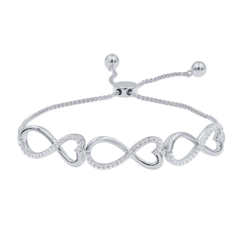 Main Image 1 of 0.29 CT. T.W. Diamond Infinity Heart Link Bolo Bracelet in Sterling Silver - 9.0"