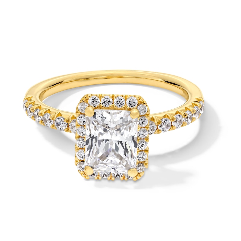 Main Image 1 of 1.95 CT. T.W. Radiant-Cut Certified Lab-Grown Diamond Frame Engagement Ring in 14K Gold (F/VS2)