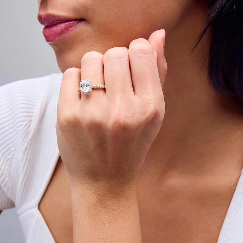 Main Image 2 of 1.95 CT. T.W. Radiant-Cut Certified Lab-Grown Diamond Frame Engagement Ring in 14K Gold (F/VS2)