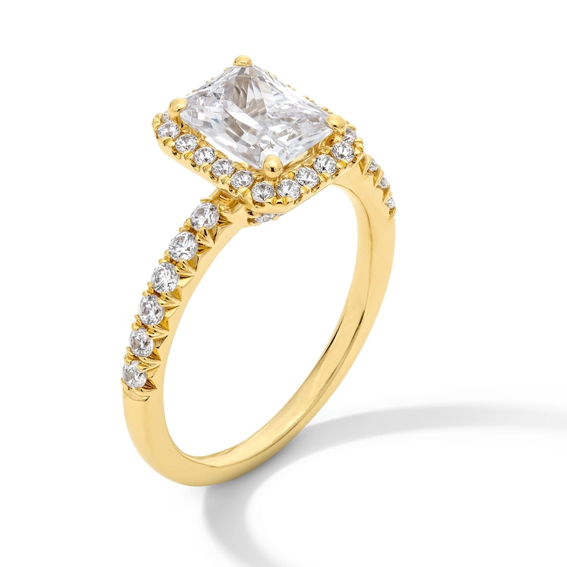 Main Image 3 of 1.95 CT. T.W. Radiant-Cut Certified Lab-Grown Diamond Frame Engagement Ring in 14K Gold (F/VS2)