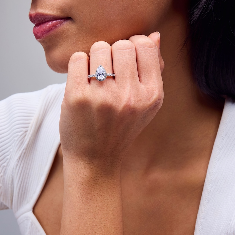Main Image 2 of 1.95 CT. T.W. Pear-Shaped Certified Lab-Grown Diamond Frame Engagement Ring in 14K White Gold (F/VS2)