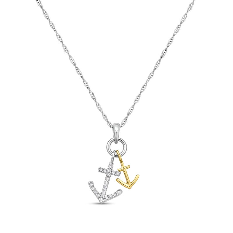 0.085 CT. T.W. Diamond Anchors Double Charm Pendant in 10K Two-Tone Gold