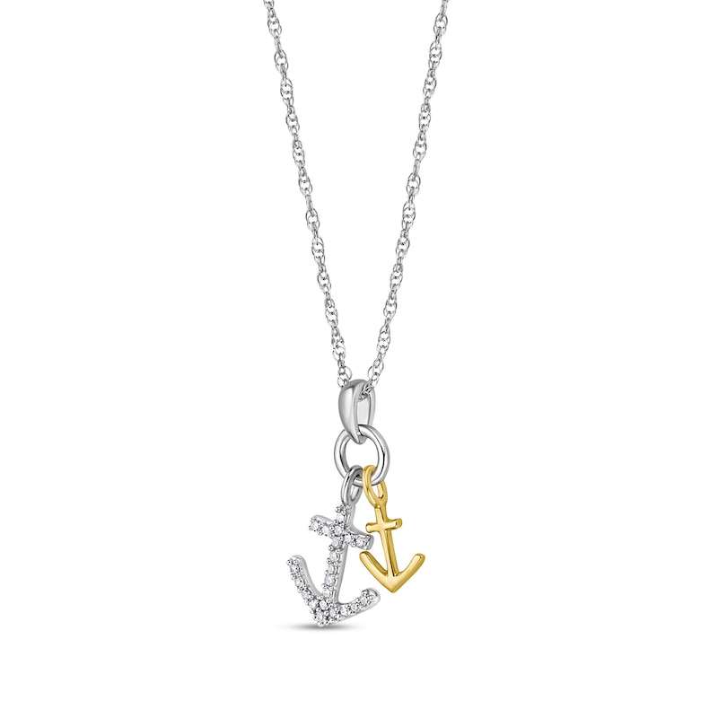0.085 CT. T.W. Diamond Anchors Double Charm Pendant in 10K Two-Tone Gold