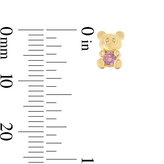 Child’s Pink Cubic Zirconia Teddy Bear Stud Earrings in Solid 14K Gold