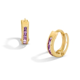 Children’s Princess-Cut Purple Cubic Zirconia Hoop Earrings in Solid 14K Gold