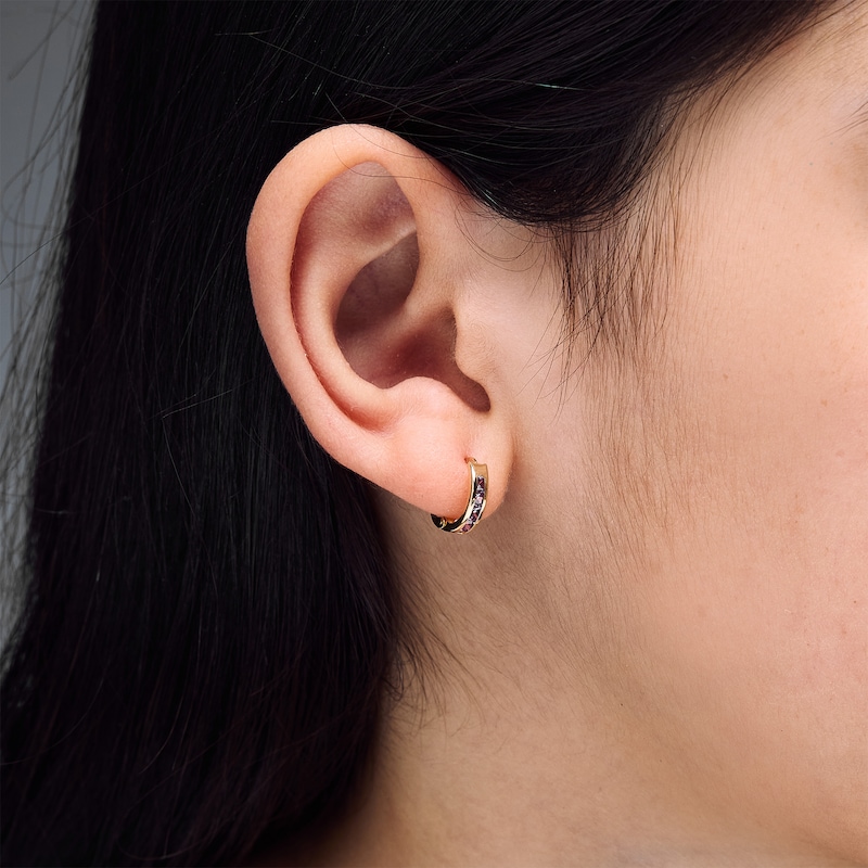 Children's Princess-Cut Purple Cubic Zirconia Hoop Earrings in Solid 14K Gold