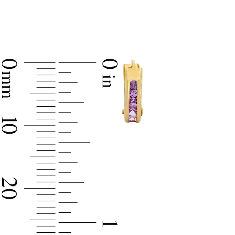 Main Image 2 of Children’s Princess-Cut Purple Cubic Zirconia Hoop Earrings in Solid 14K Gold