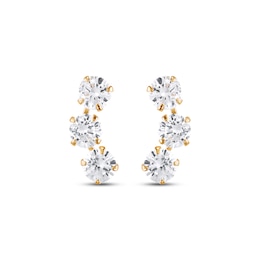 Child’s Cubic Zirconia Curved Three Stone Stud Earrings in Solid 14K Gold