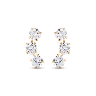 Child’s Cubic Zirconia Curved Three Stone Stud Earrings in Solid 14K Gold
