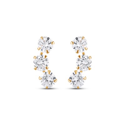 Child’s Cubic Zirconia Curved Three Stone Stud Earrings in Solid 14K Gold