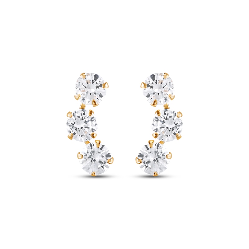 Child’s Cubic Zirconia Curved Three Stone Stud Earrings in Solid 14K Gold