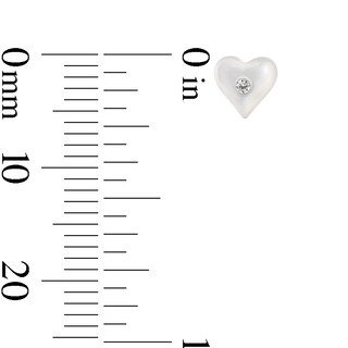 Child's Heart-Shaped Mother-of-Pearl and Crystal Stud Earrings in Solid 14K Gold