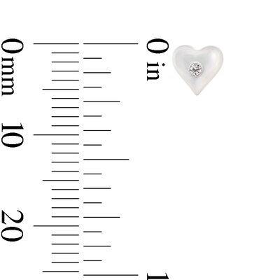 Child's Heart-Shaped Mother-of-Pearl and Crystal Stud Earrings in Solid 14K Gold