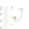 Thumbnail Image 2 of 5.0-5.5mm Freshwater Cultured Pearl and White Lab-Created Sapphire Heart Chain Double Stud Earrings in 10K Gold