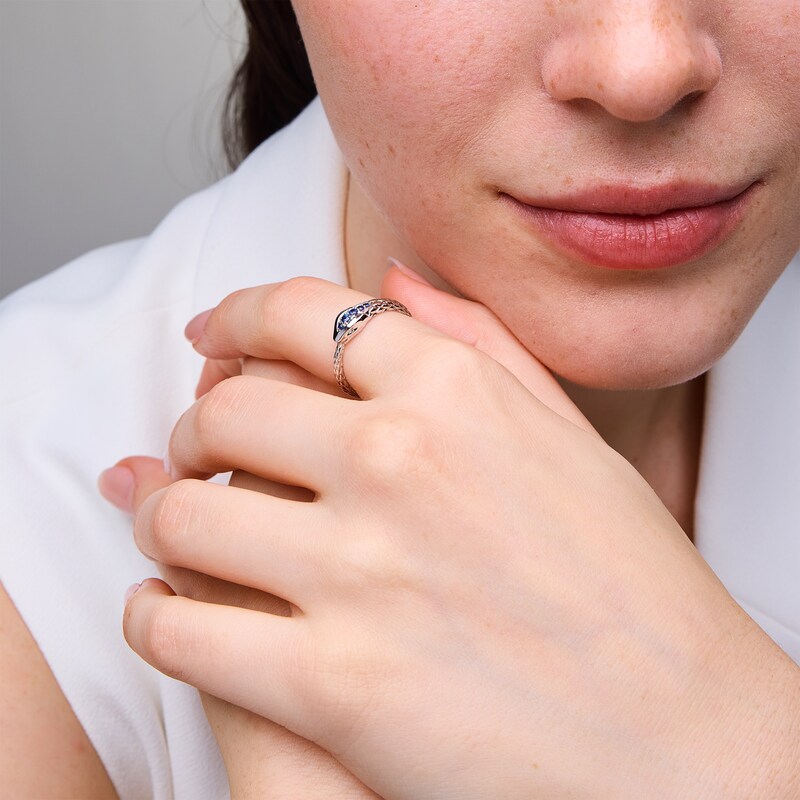 Main Image 2 of Blue Sapphire and Diamond Accent Textured Snake Ring in 10K White Gold